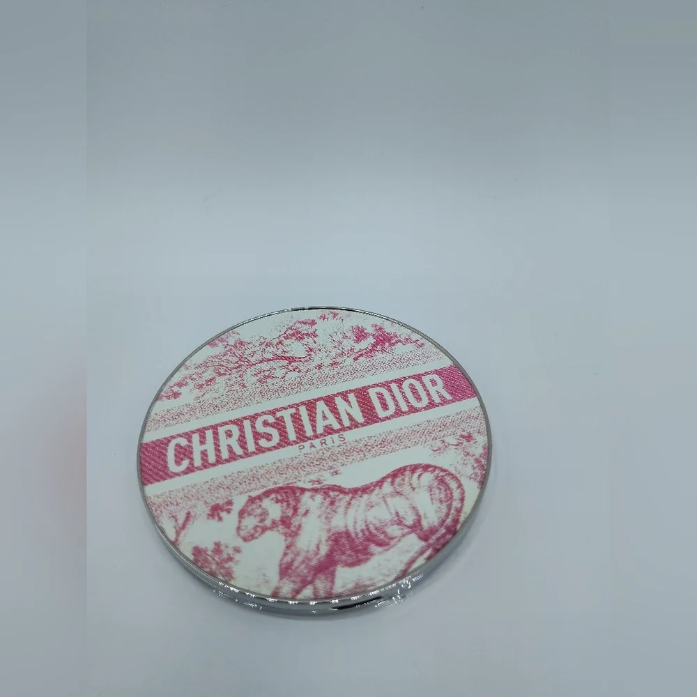 Christian Dior Paris Toile Pocket Mirror Pink White Round Compact NIB